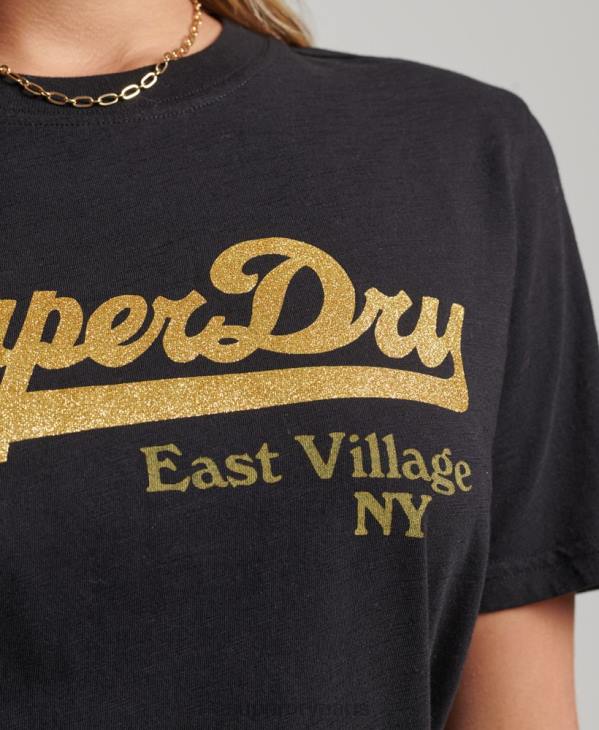 Superdry femmes t-shirt à logo graphique D64Z6185 vêtements noir