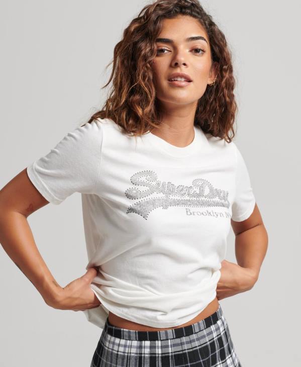 Superdry femmes t-shirt à logo graphique D64Z6188 vêtements crème