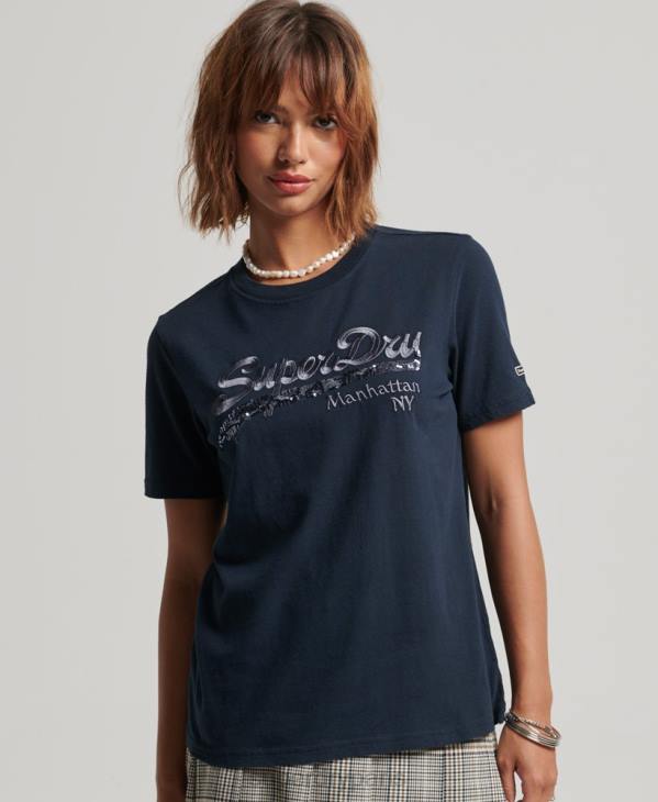 Superdry femmes t-shirt à logo graphique D64Z6203 vêtements marine