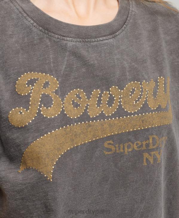 Superdry femmes t-shirt à logo graphique D64Z6208 vêtements gris foncé