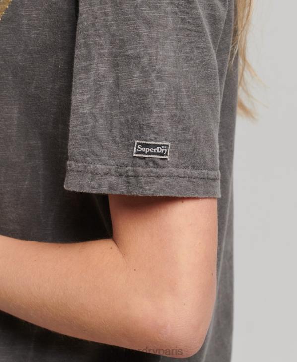 Superdry femmes t-shirt à logo graphique D64Z6208 vêtements gris foncé