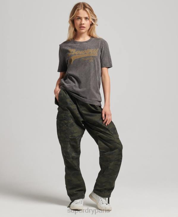 Superdry femmes t-shirt à logo graphique D64Z6208 vêtements gris foncé