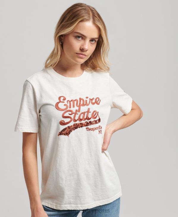 Superdry femmes t-shirt à logo graphique D64Z6223 vêtements crème