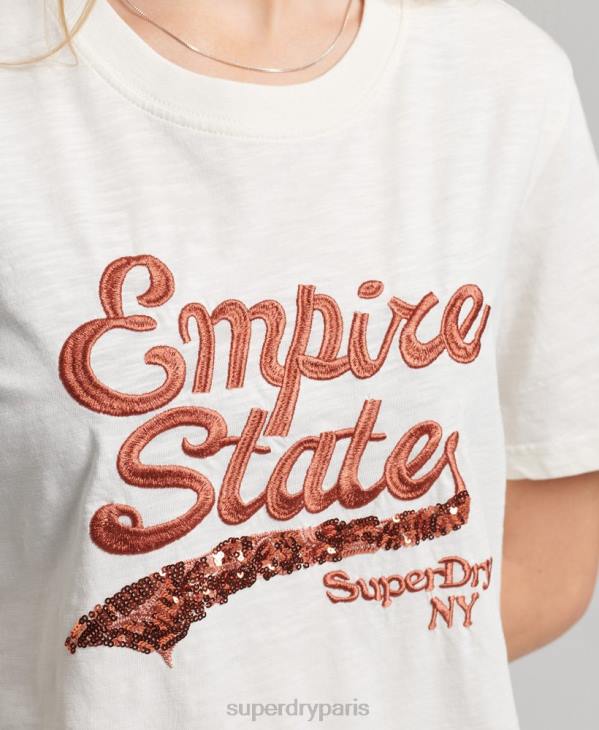 Superdry femmes t-shirt à logo graphique D64Z6223 vêtements crème