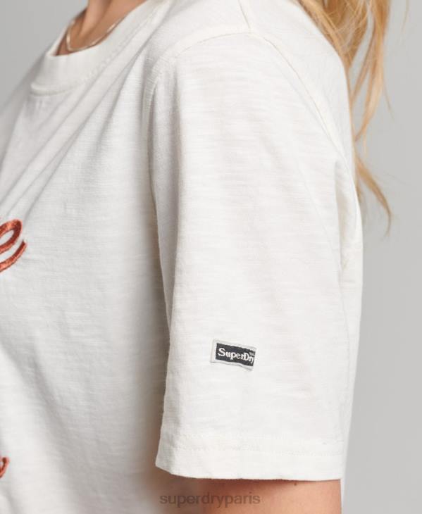 Superdry femmes t-shirt à logo graphique D64Z6223 vêtements crème