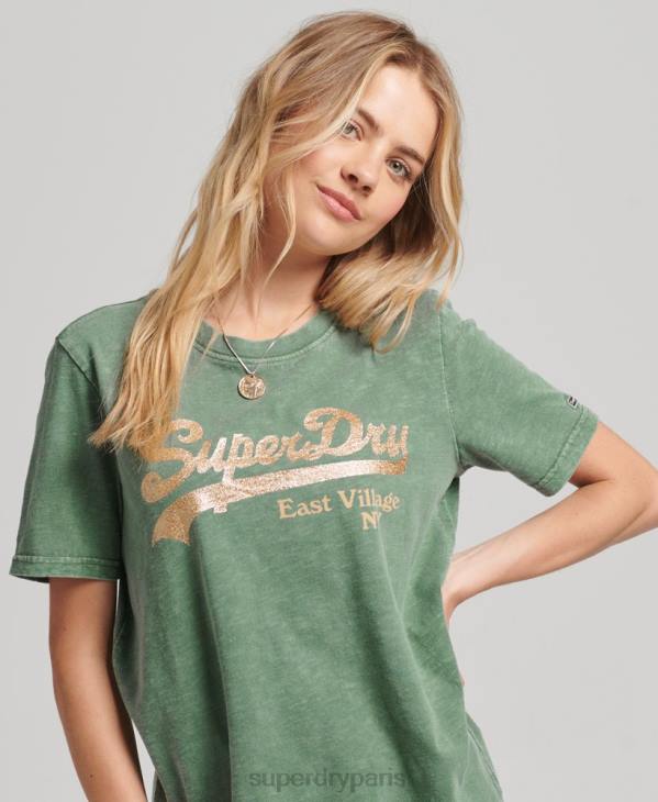 Superdry femmes t-shirt à logo graphique D64Z6233 vêtements vert