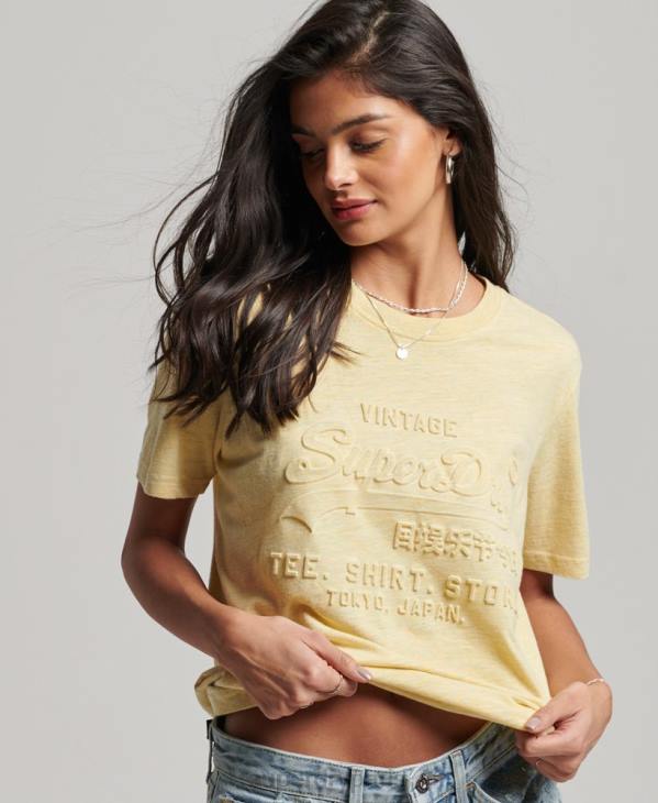 Superdry femmes t-shirt à logo imprimé D64Z2279 vêtements jaune