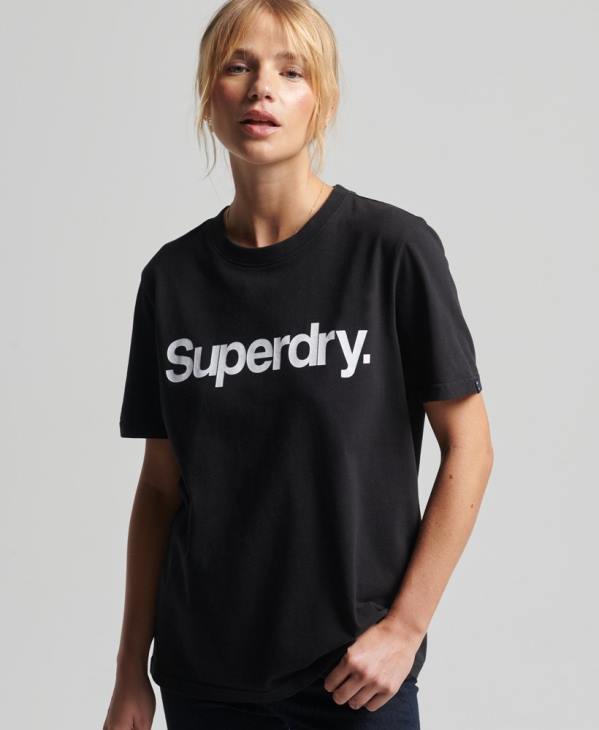 Superdry femmes t-shirt à logo imprimé D64Z2778 vêtements noir