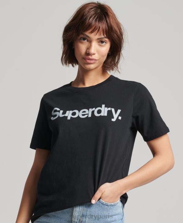 Superdry femmes t-shirt à logo imprimé D64Z6211 vêtements noir