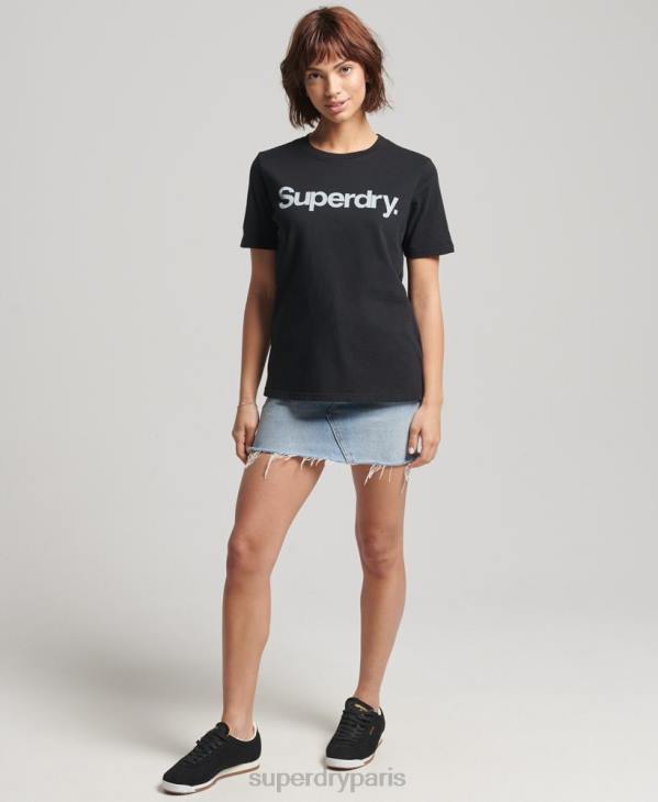 Superdry femmes t-shirt à logo imprimé D64Z6211 vêtements noir