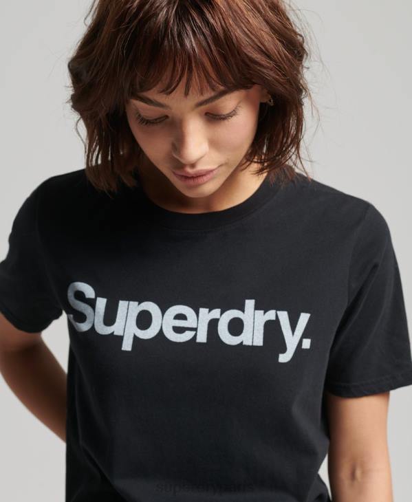 Superdry femmes t-shirt à logo imprimé D64Z6211 vêtements noir