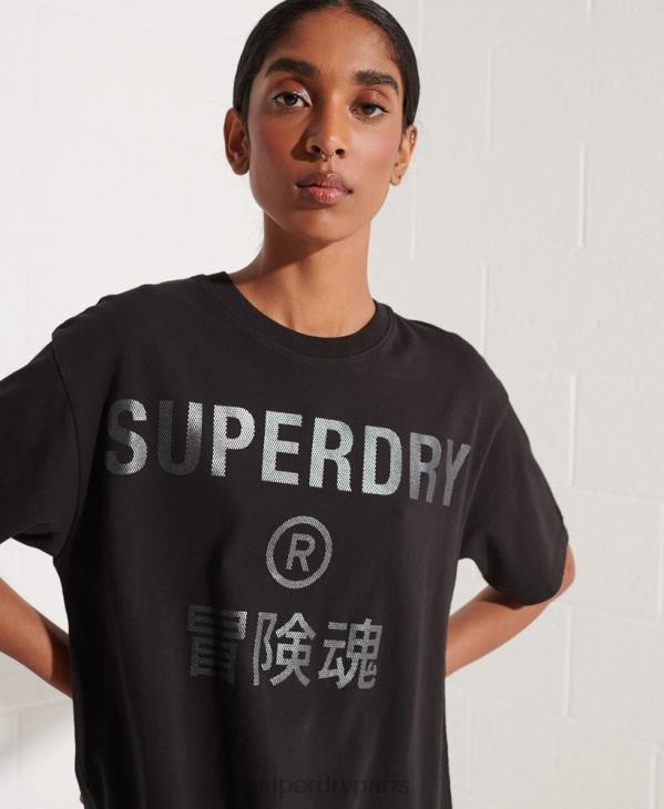 Superdry femmes t-shirt à logo imprimé D64Z6273 vêtements noir