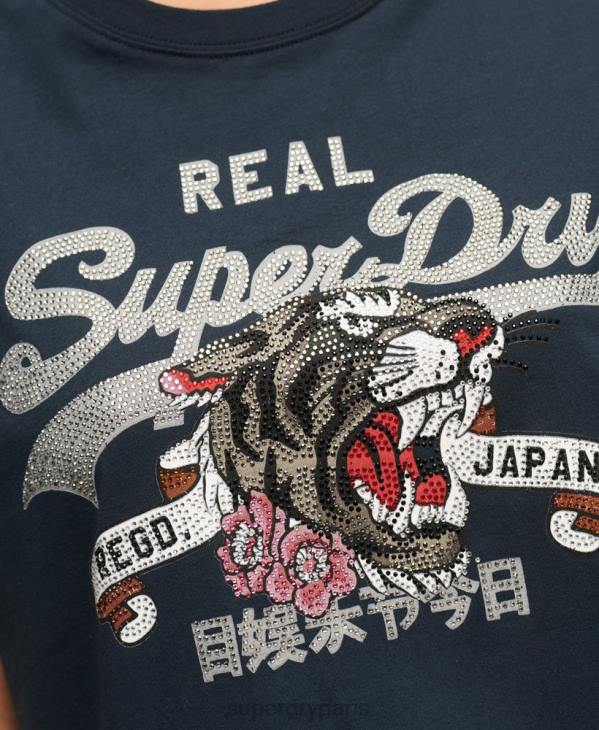 Superdry femmes t-shirt à logo vintage D64Z2084 vêtements marine