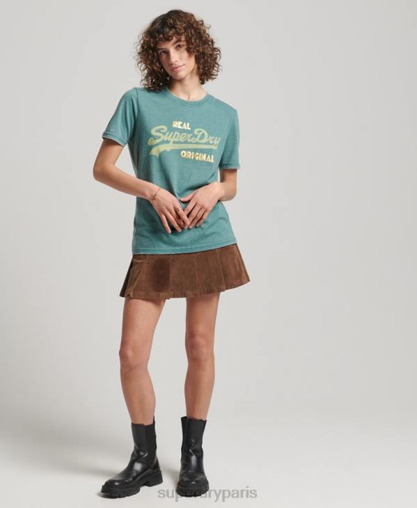Superdry femmes t-shirt à logo vintage D64Z2118 vêtements vert