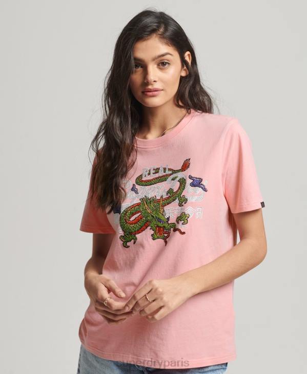 Superdry femmes t-shirt à logo vintage D64Z2134 vêtements rose