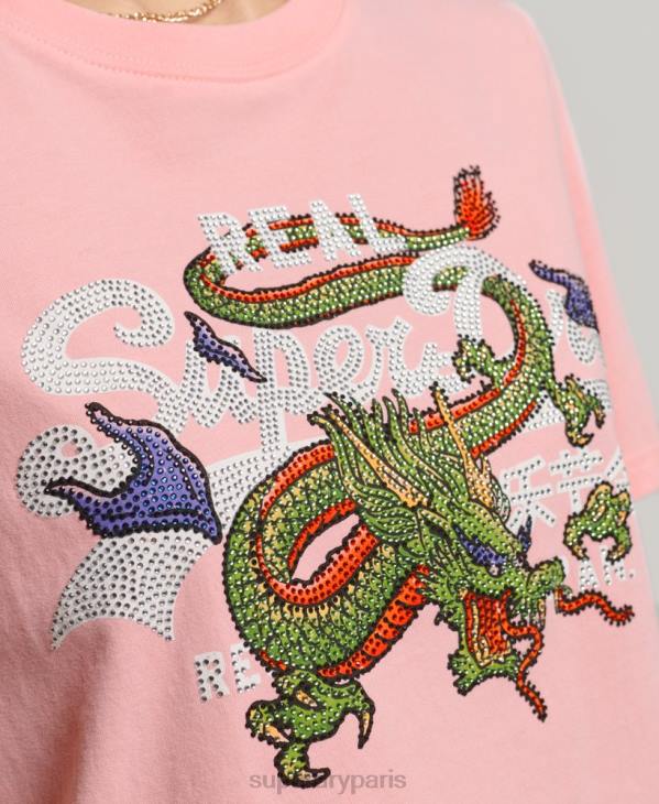 Superdry femmes t-shirt à logo vintage D64Z2134 vêtements rose