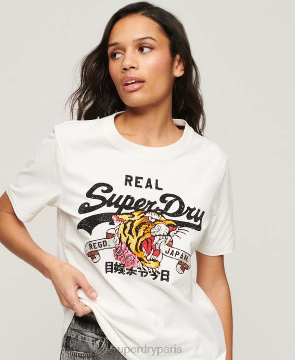 Superdry femmes t-shirt à logo vintage D64Z2157 vêtements crème