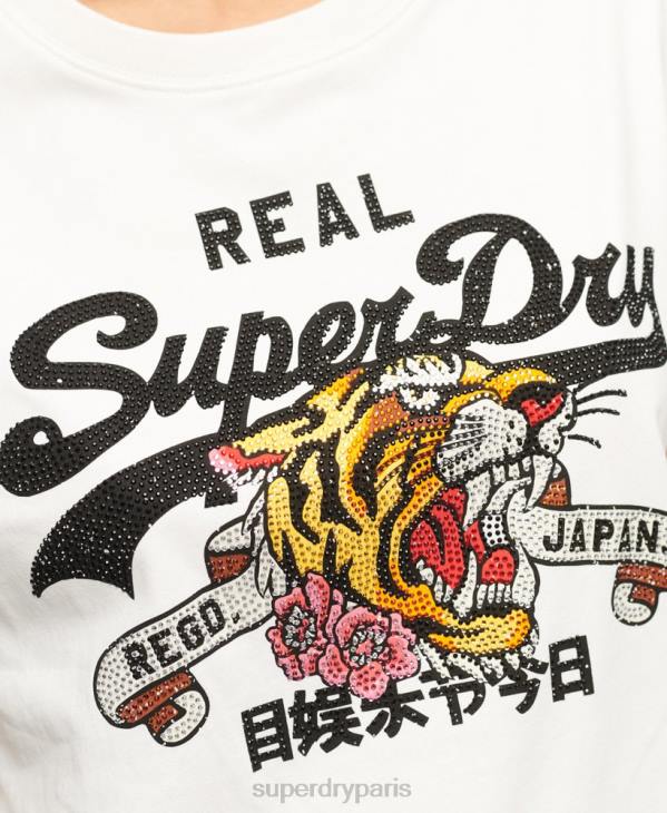 Superdry femmes t-shirt à logo vintage D64Z2157 vêtements crème
