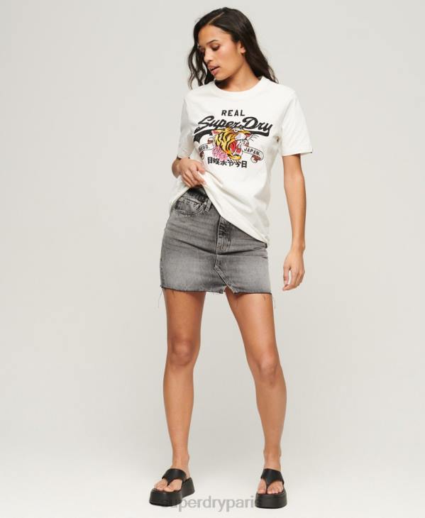 Superdry femmes t-shirt à logo vintage D64Z2157 vêtements crème