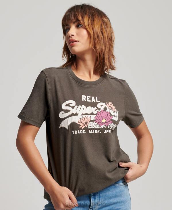 Superdry femmes t-shirt à logo vintage D64Z2190 vêtements gris foncé