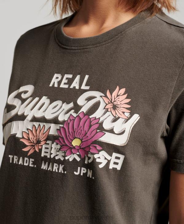 Superdry femmes t-shirt à logo vintage D64Z2190 vêtements gris foncé