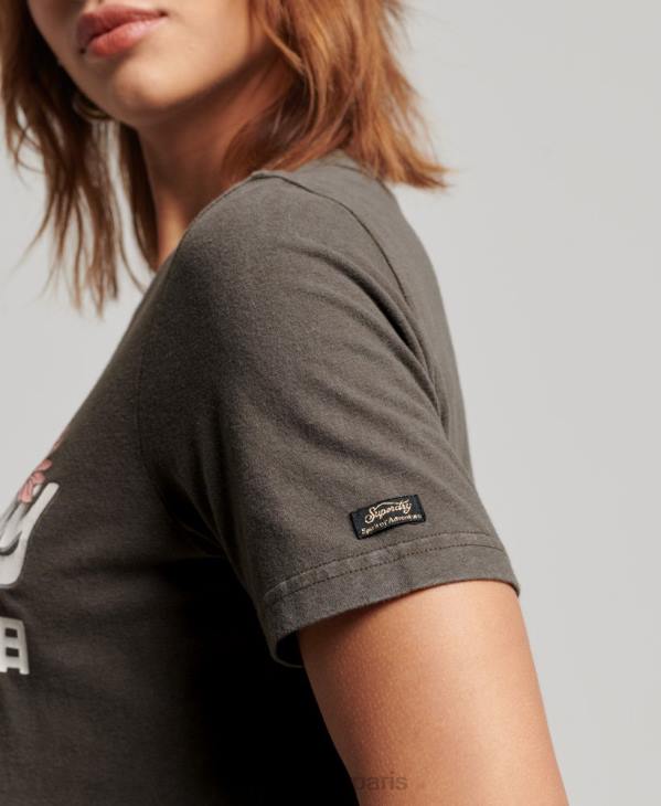 Superdry femmes t-shirt à logo vintage D64Z2190 vêtements gris foncé