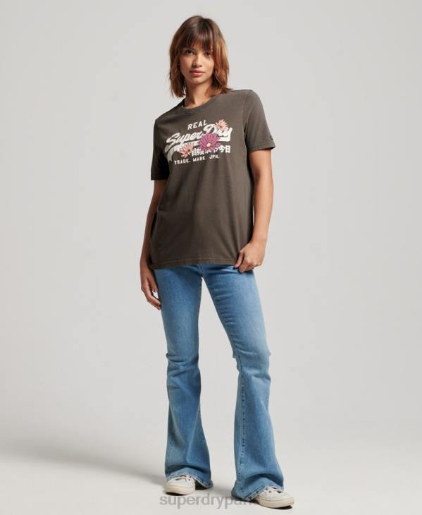Superdry femmes t-shirt à logo vintage D64Z2190 vêtements gris foncé