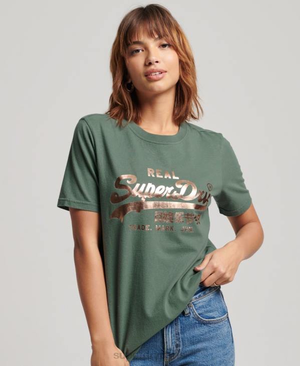Superdry femmes t-shirt à logo vintage D64Z2292 vêtements vert