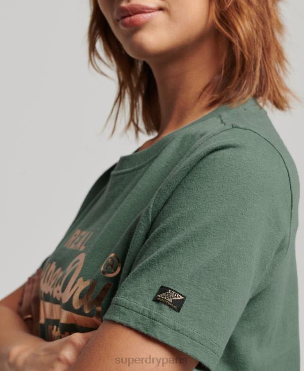 Superdry femmes t-shirt à logo vintage D64Z2292 vêtements vert
