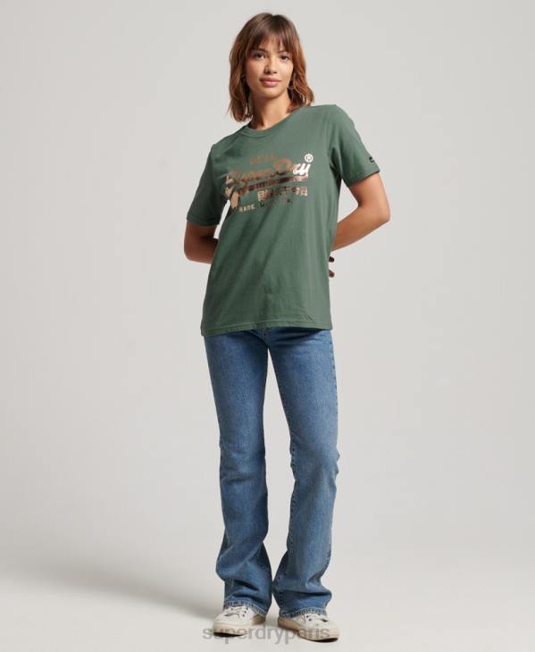 Superdry femmes t-shirt à logo vintage D64Z2292 vêtements vert