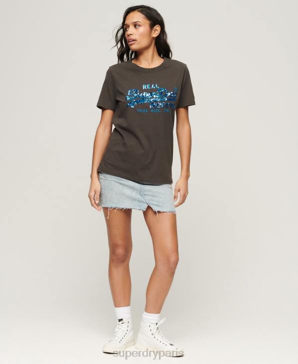 Superdry femmes t-shirt à logo vintage D64Z2297 vêtements gris foncé