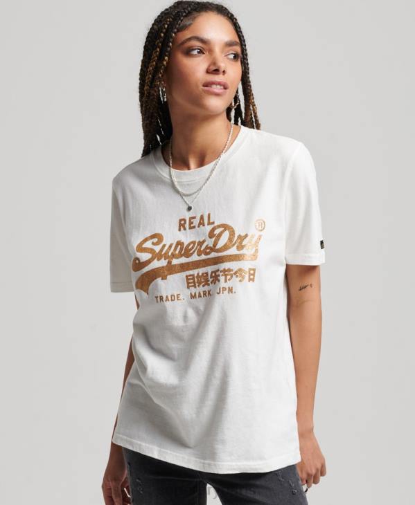 Superdry femmes t-shirt à logo vintage D64Z2660 vêtements blanc