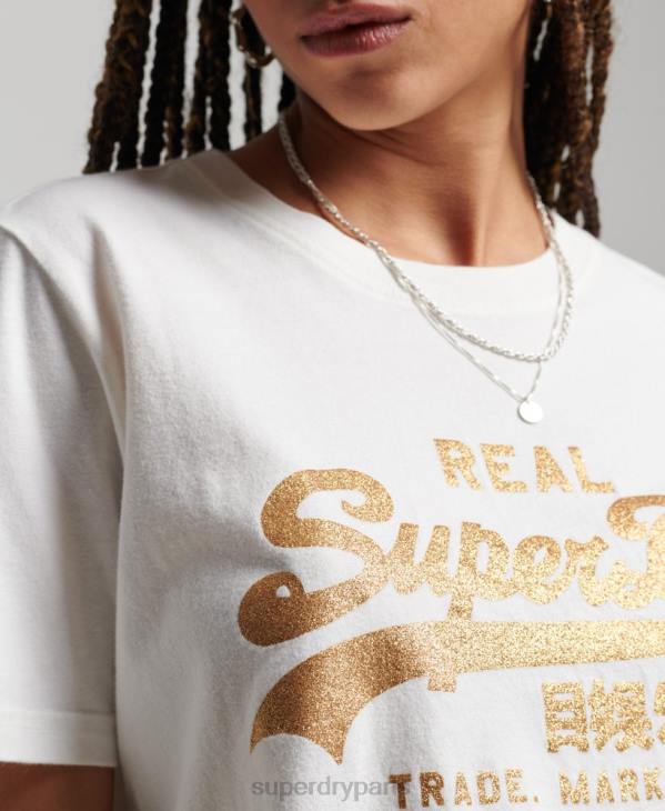 Superdry femmes t-shirt à logo vintage D64Z2660 vêtements blanc