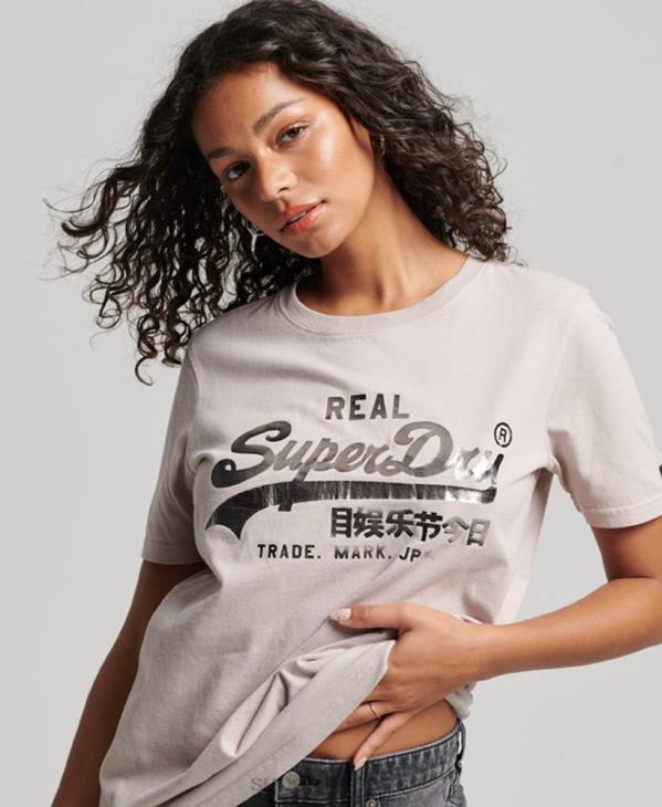 Superdry femmes t-shirt à logo vintage D64Z2670 vêtements beige