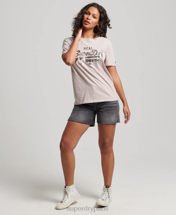 Superdry femmes t-shirt à logo vintage D64Z2670 vêtements beige