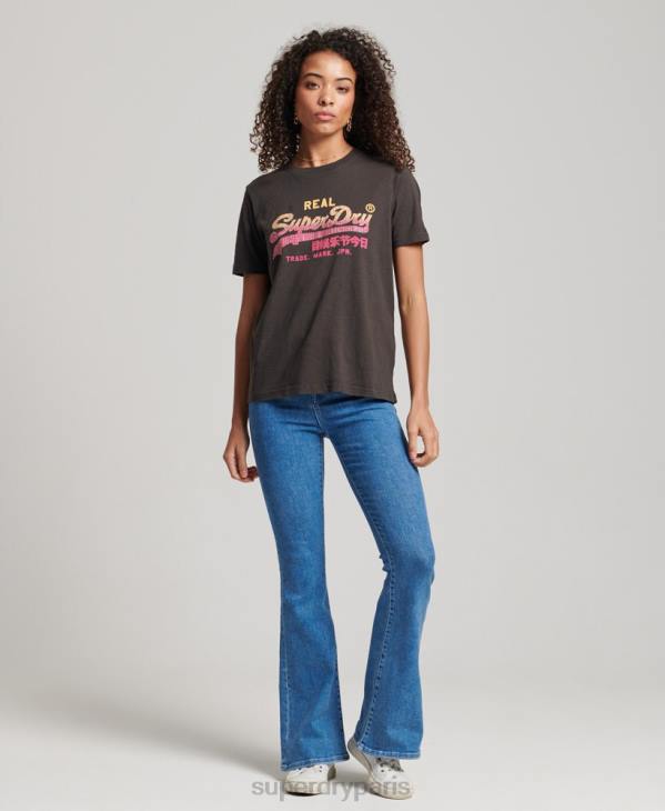 Superdry femmes t-shirt à logo vintage D64Z2682 vêtements gris foncé