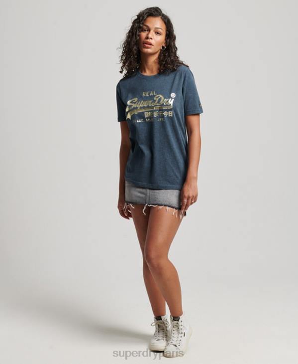 Superdry femmes t-shirt à logo vintage D64Z2695 vêtements marine