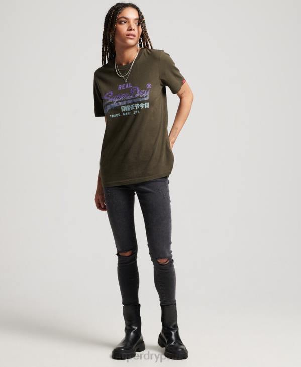 Superdry femmes t-shirt à logo vintage D64Z2696 vêtements kaki
