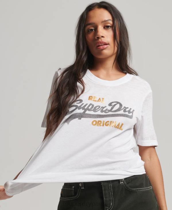 Superdry femmes t-shirt à logo vintage D64Z2715 vêtements blanc