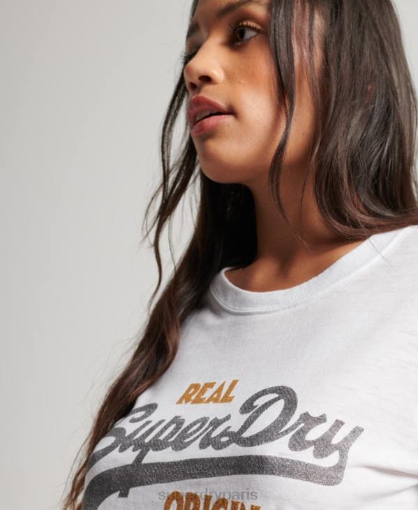 Superdry femmes t-shirt à logo vintage D64Z2715 vêtements blanc
