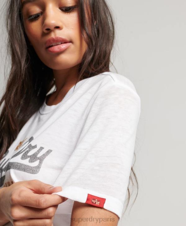 Superdry femmes t-shirt à logo vintage D64Z2715 vêtements blanc