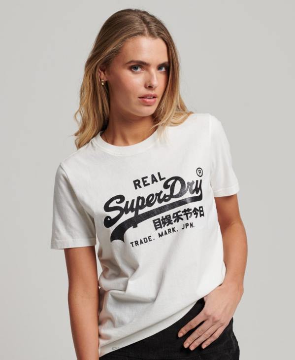 Superdry femmes t-shirt à logo vintage D64Z2749 vêtements blanc