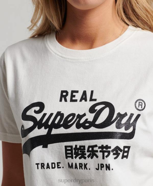 Superdry femmes t-shirt à logo vintage D64Z2749 vêtements blanc