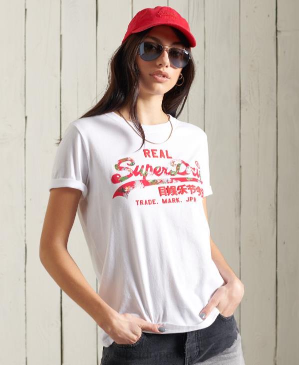 Superdry femmes t-shirt à logo vintage D64Z2852 vêtements blanc