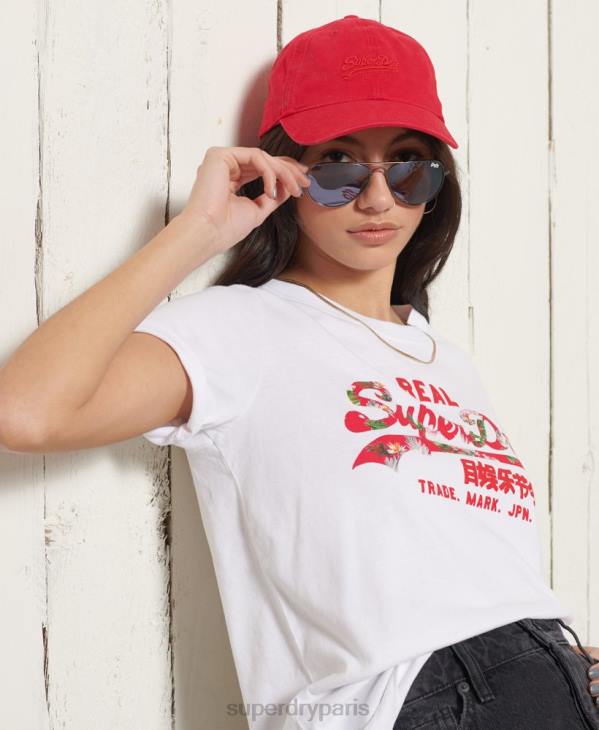 Superdry femmes t-shirt à logo vintage D64Z2852 vêtements blanc