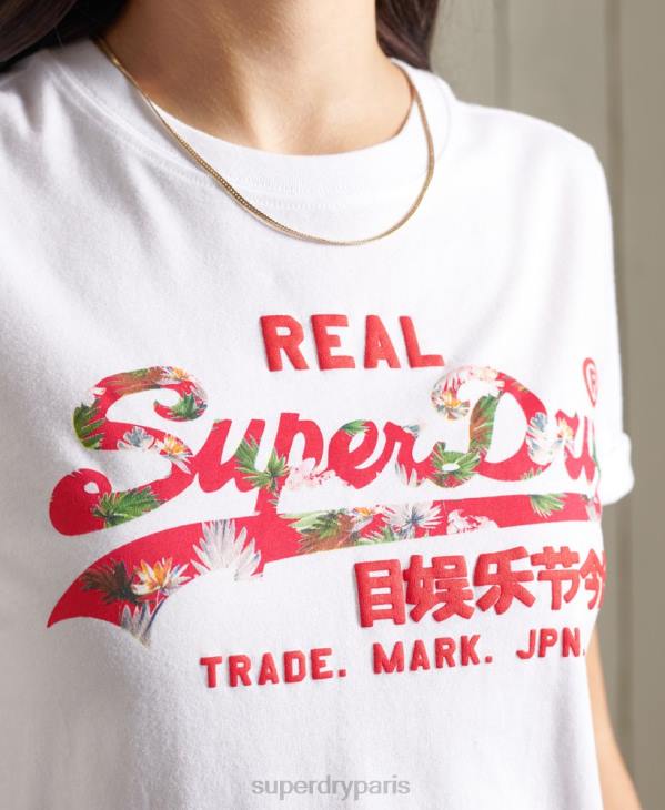 Superdry femmes t-shirt à logo vintage D64Z2852 vêtements blanc