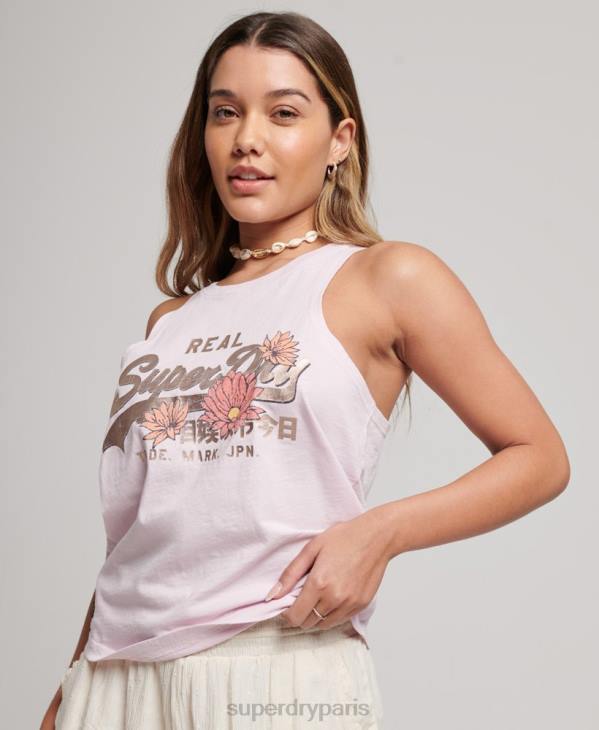 Superdry femmes t-shirt à logo vintage D64Z2879 vêtements rose