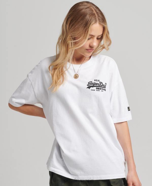 Superdry femmes t-shirt à logo vintage D64Z6308 vêtements blanc