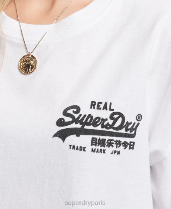 Superdry femmes t-shirt à logo vintage D64Z6308 vêtements blanc