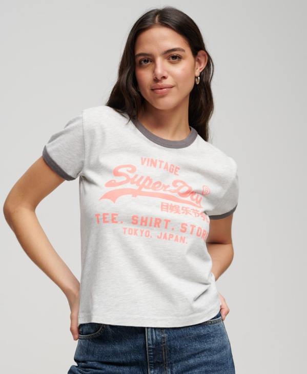 Superdry femmes t-shirt à logo vintage fluo D64Z2632 vêtements gris clair